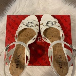 white guess cork wedges